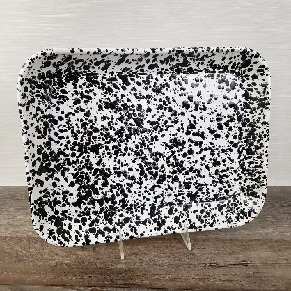 Crow Canyon Enamelware Medium Rectangular Tray Baking Pan Black & White Splatter