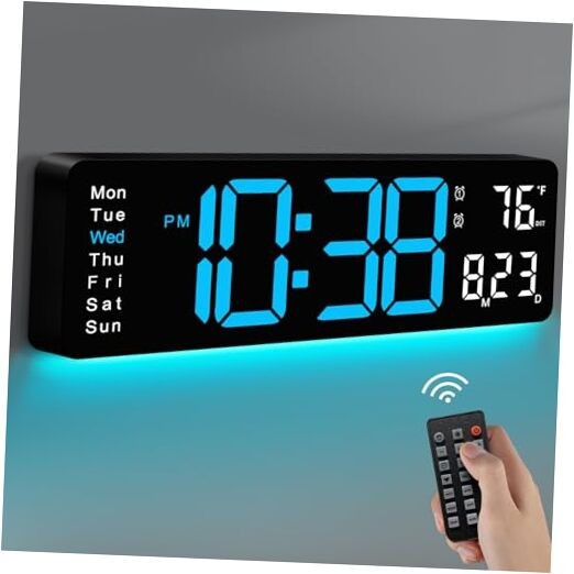 Digital Wall Clock, 16" Large Display Digital Clock with Remote Control, Blue