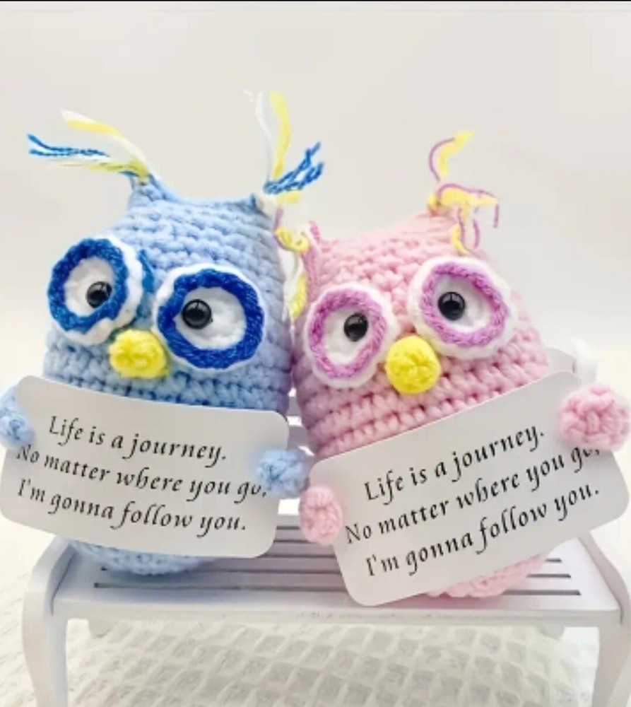 Small Crochet Knitted Owls, 2 pcs Handmade Emotional Support