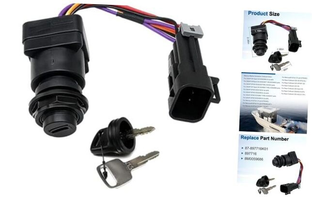 87-897716K01 Ignition Key Switch with Harness 3-Position Compatible with