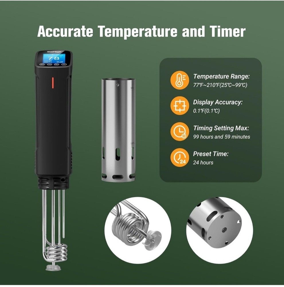CharMeter Sous Vide Cooker WiFi LCD Display 3D Water Circulation Remote Control