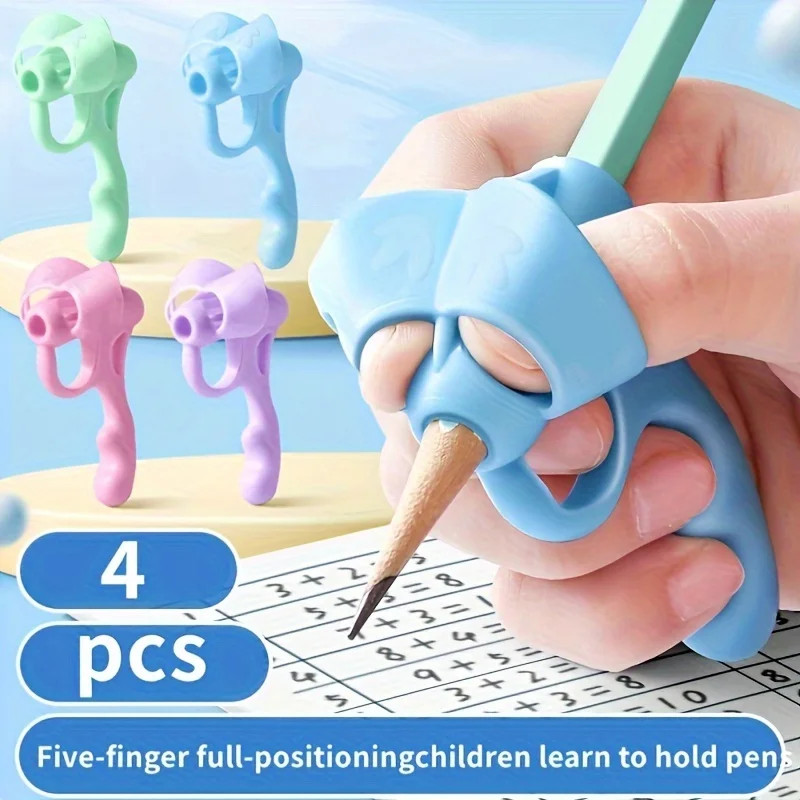 4pcs Soft Rubber Writing Grip Set – Pen Posture Corrector Aid