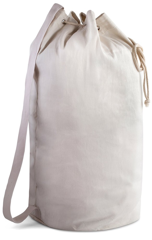 Handy Laundry Canvas Duffel Bag - Drawstring, Leather Closure, Shoulder Strap