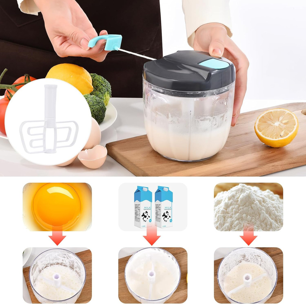 Manual Food Processor Vegetable Chopper, Portable Hand Pull String Garlic Mincer