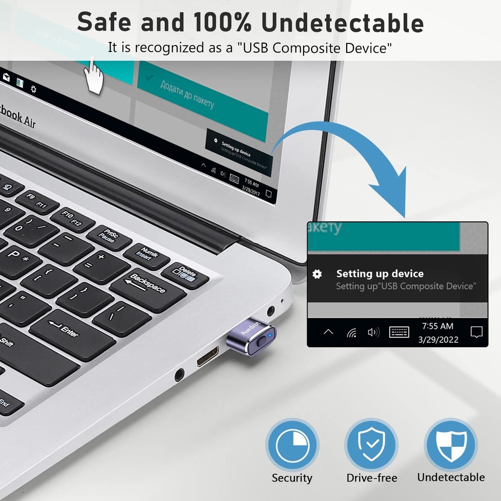 Auedrot USB Mouse Mover with Switch Button, Automatic Mouse Jiggler with 2 Mo...