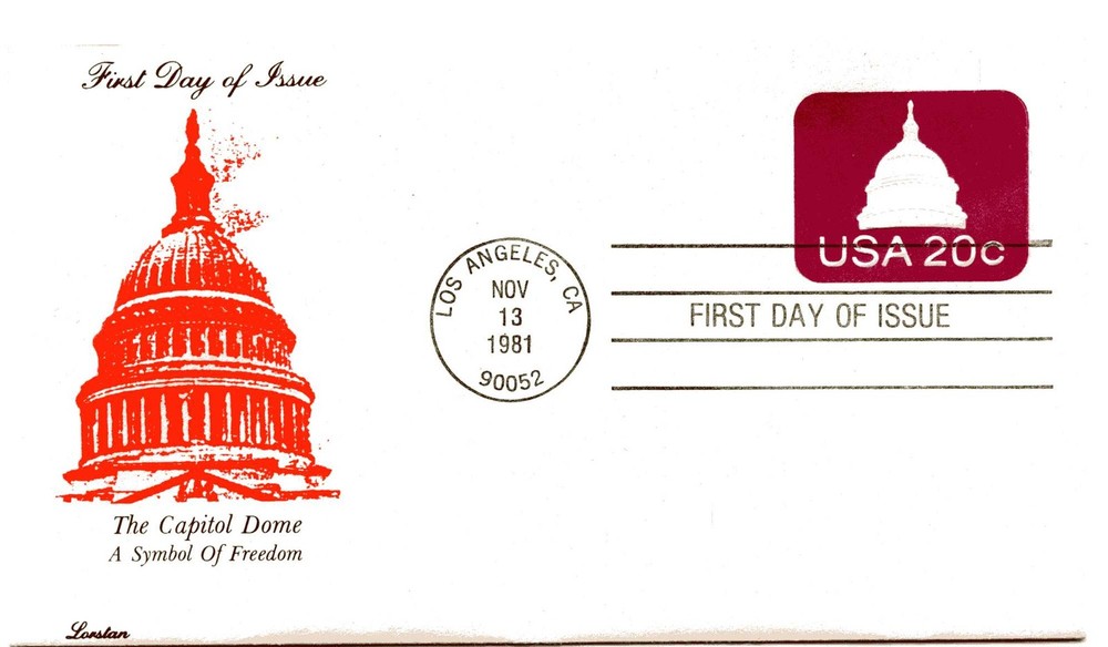 U601 The Capitol Dome embossed envelope, Lorstan, FDC