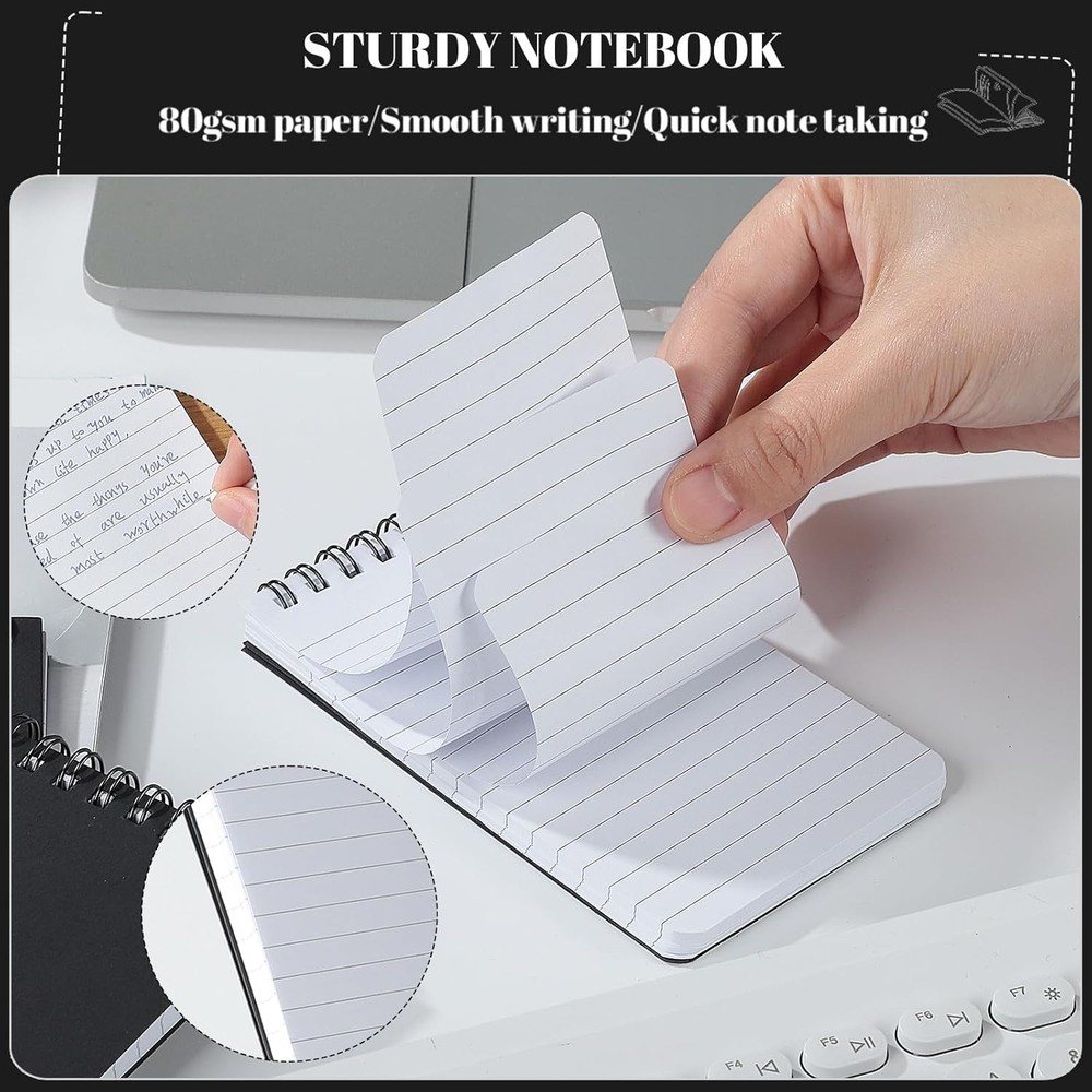 8 Pack 3x5 Mini Spiral Notepads 60 Sheets Lined Pocket Notebooks Black