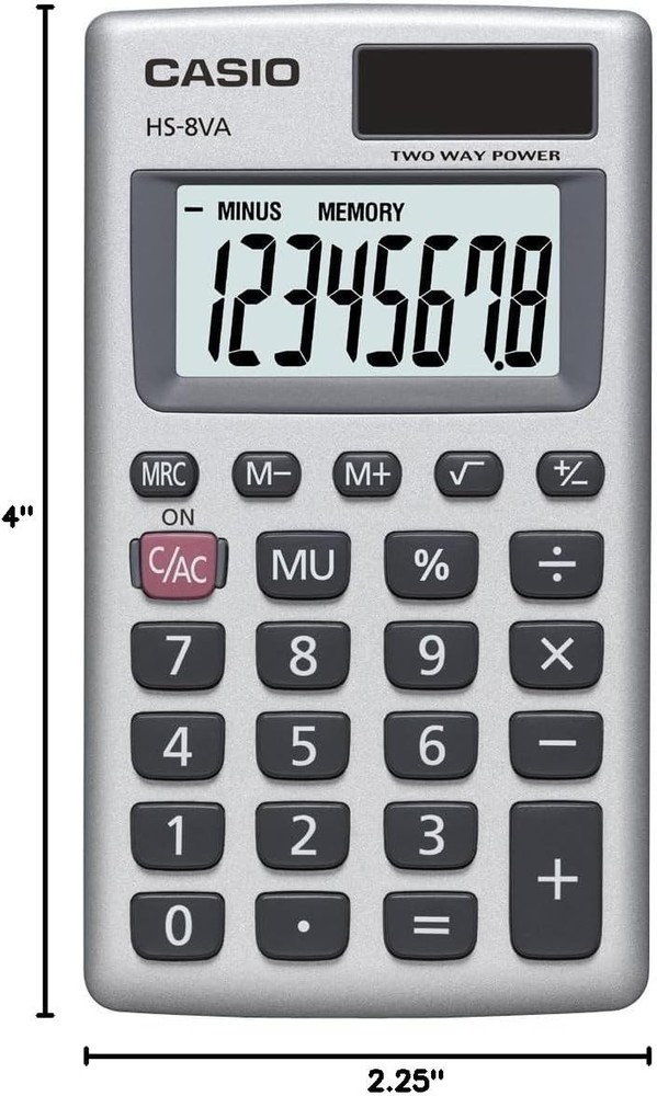 Casio HS-8VA Calculator : Solar Powered, Standard Function, Portable Calculator