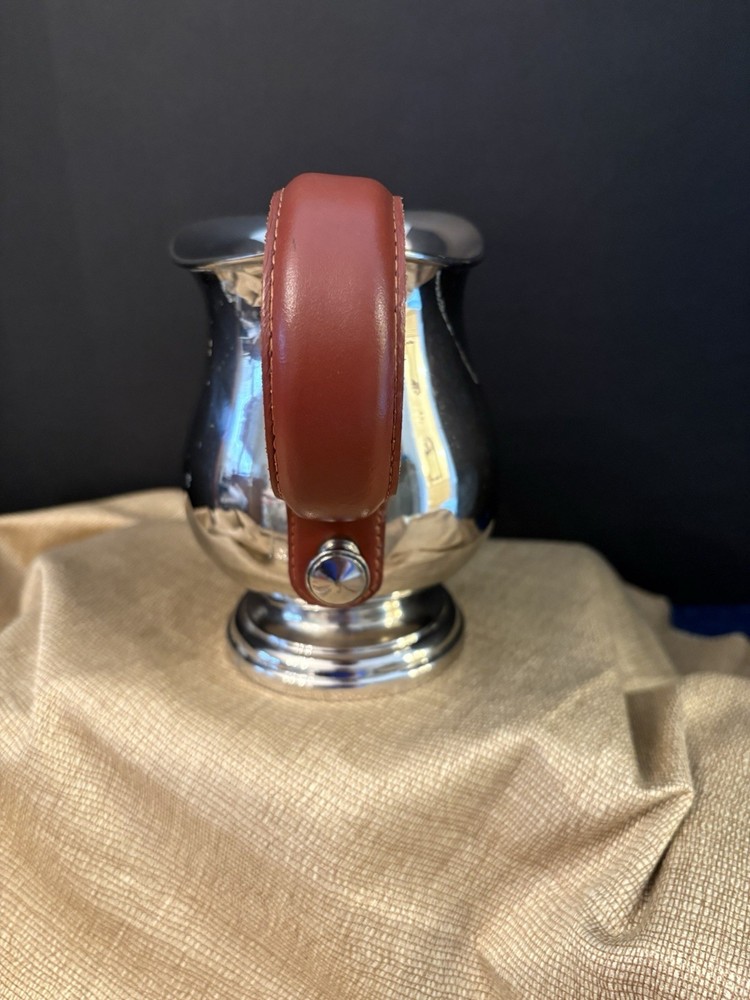 Silver Plate Ewer With Leather Handle
