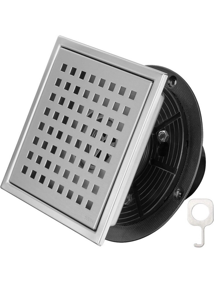 4.33'' Square Floor Shower Drain, Lattice Square Perforated Pattern Brushed Stai