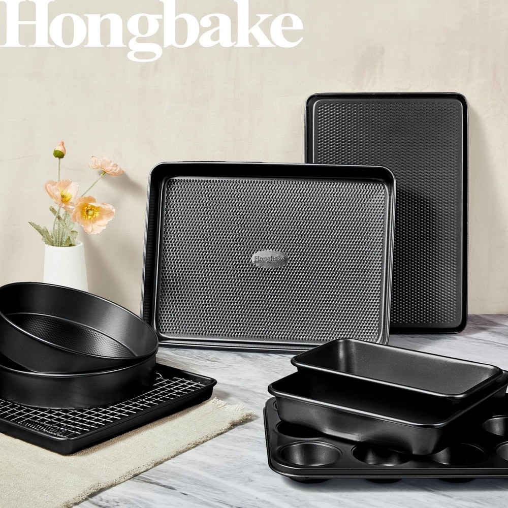 9-Piece Baking Pans Set Nonstick, Stackable Non Toxic Bakeware Sets with Diam...