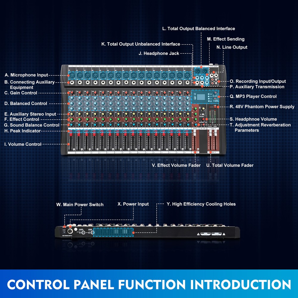 16-Channel Professional Mixer with Bluetooth, DSP & USB Connectivity