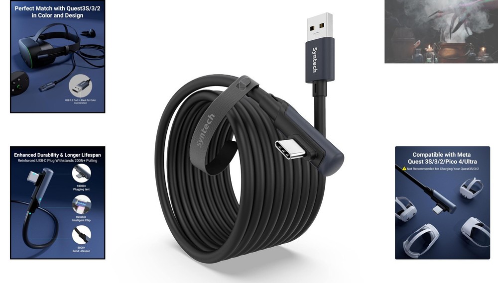 High-Speed 16FT VR Link Cable for Oculus/Meta Quest - Comfortable & Flexible Use