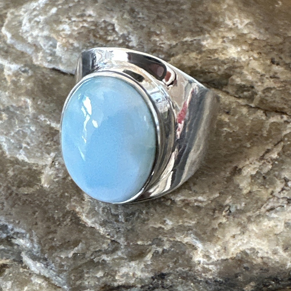 Gorgeous Blue Larimar Navajo Sterling Silver Ring Size 9 16601