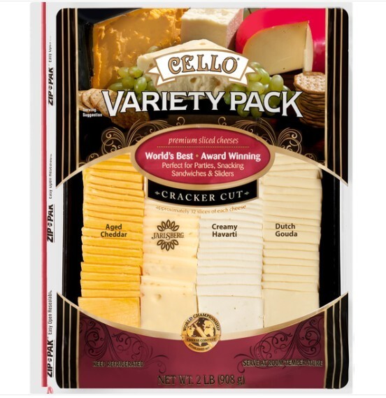 Cello Variety Pack, Cracker Cut, Premium Sliced Cheeses, 2 lbs