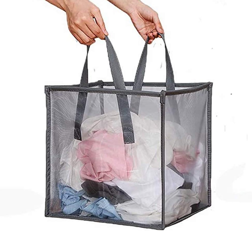 Pop Up Laundry Baskets - Mesh Collapsible Laundry Hampers Storage with Handle -