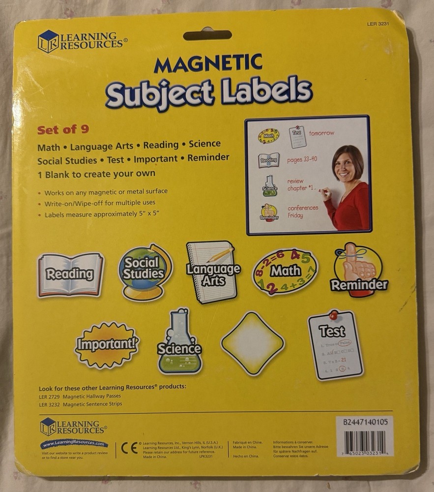 Learning Resources Magnetic Subject Labels - Set of 9 - Science & Language Arts