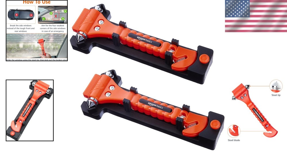 Emergency Seat Belt Cutter and Window Hammer Tool, 2 Pack