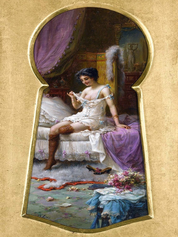 Temptation Through Keyhole by Hans Zatzka Tile Mural Kitchen Backsplash Ceramic