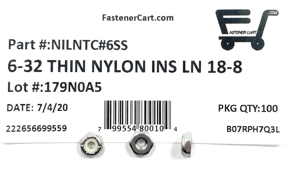(100) 6-32 Stainless Steel Nylon Insert Jam Thin Nuts #6 NTM Locking Nuts