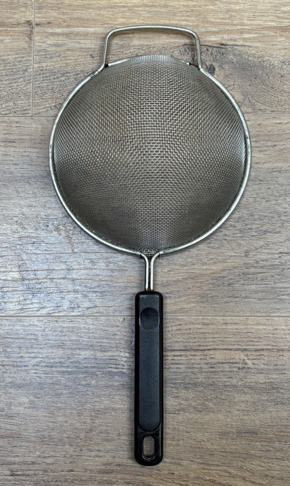 Vintage Mesh Strainer Sifter Stainless Steel Plastic Handle Rustic Kitchen