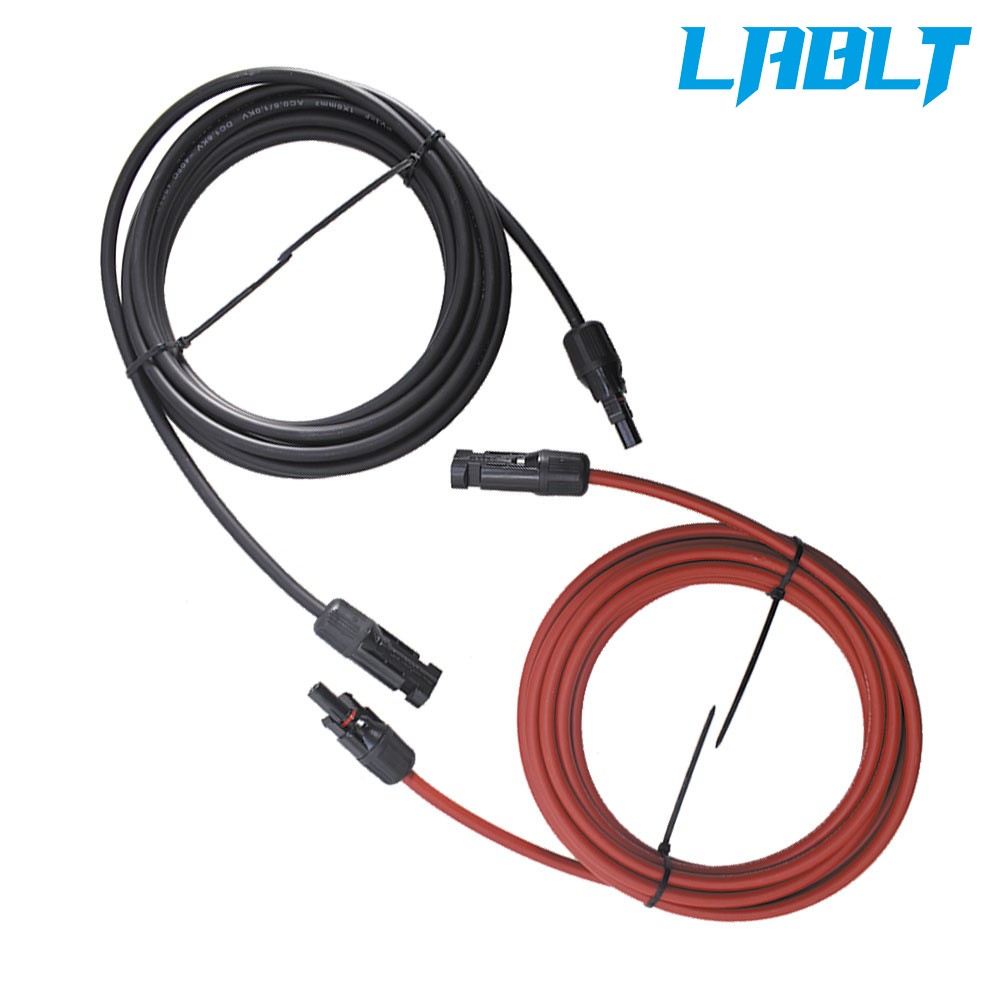 LABLT 10 AWG 15 FT Solar Panel Extension Cable Wire Connector Black + Red