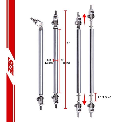 Adjustable Front Bumper Lip Splitter Diffuser Strut Rod Tie Bars 8"-11" Chrome
