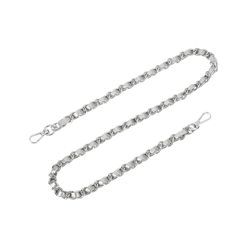 Purse Strap, 24" Leather for Shoulder Strap (Silver, Silver)