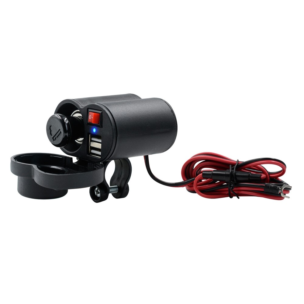 Motorcycle Cigarette Lighter Socket USB Quick Charger Voltmeter Digital Clock