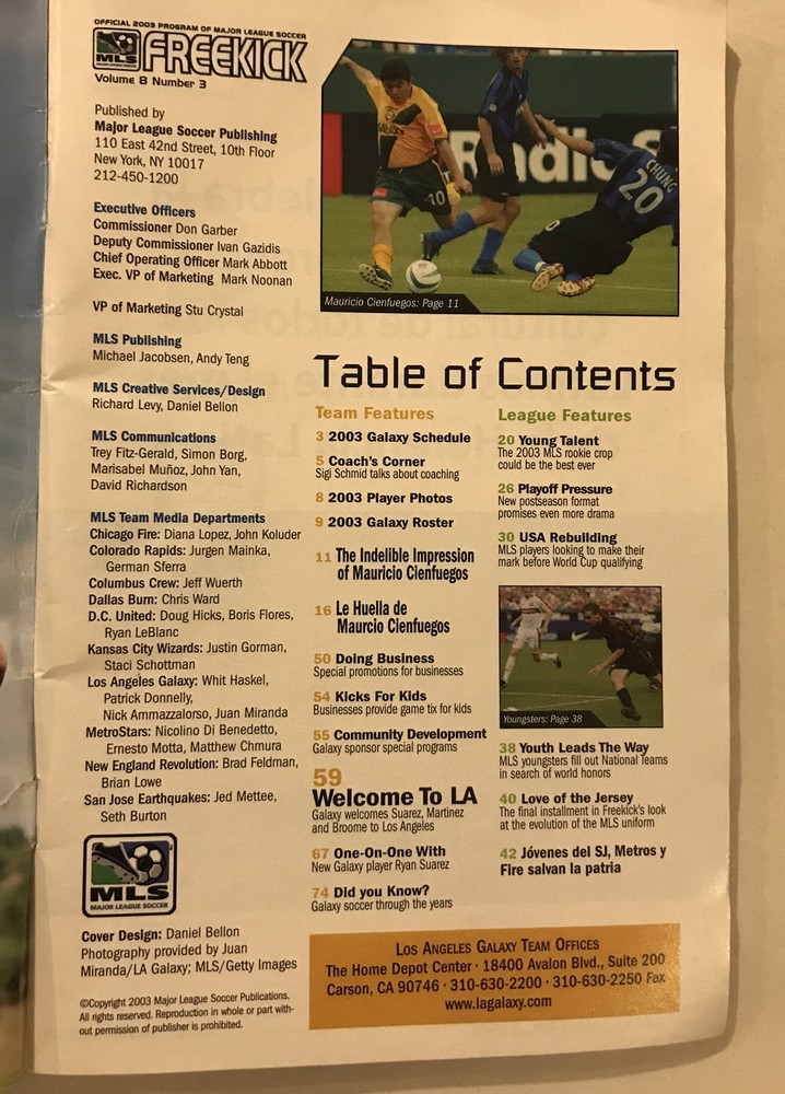 MLS OFFICIAL 2003 Soccer program