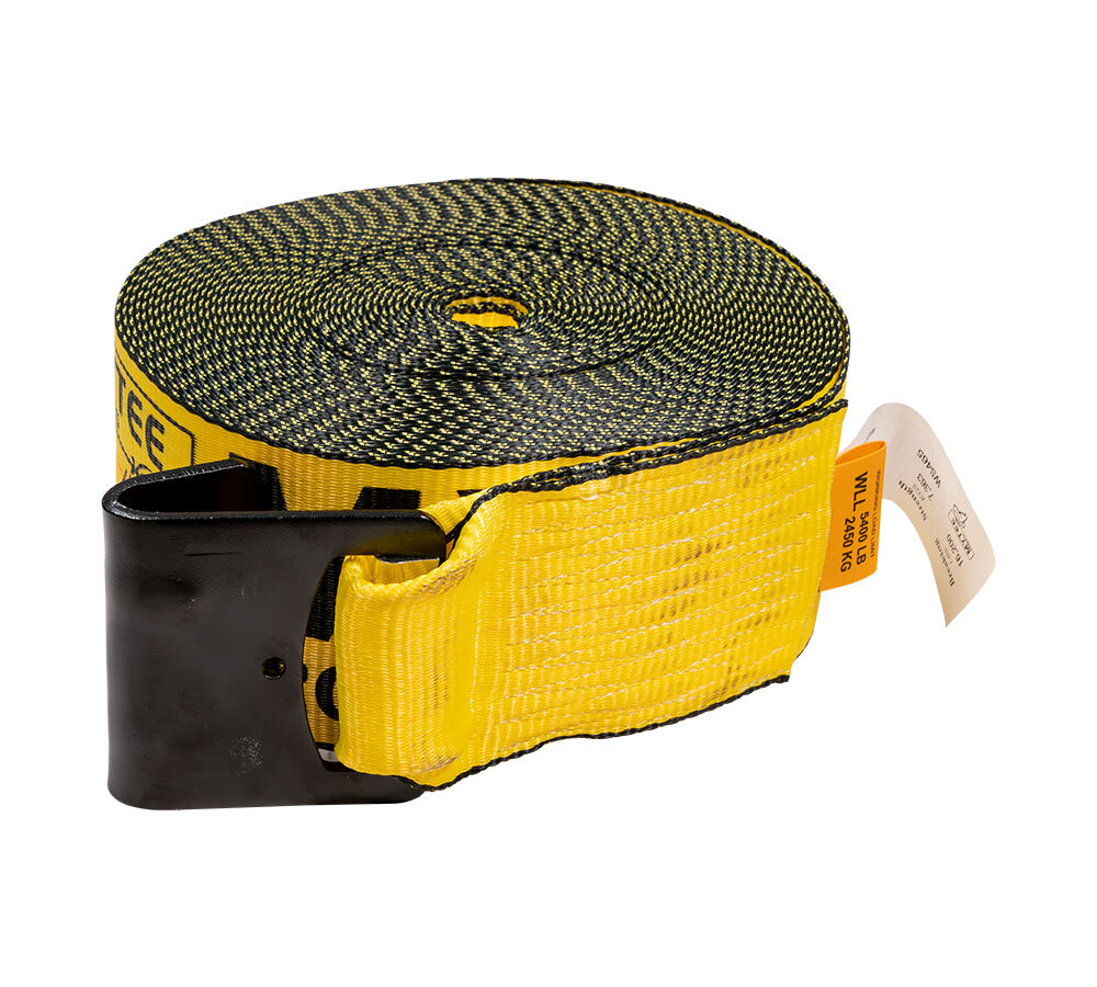 4"x65' Winch Straps w/flat hook, WLL 5400 Flatbed Tie Down Strap