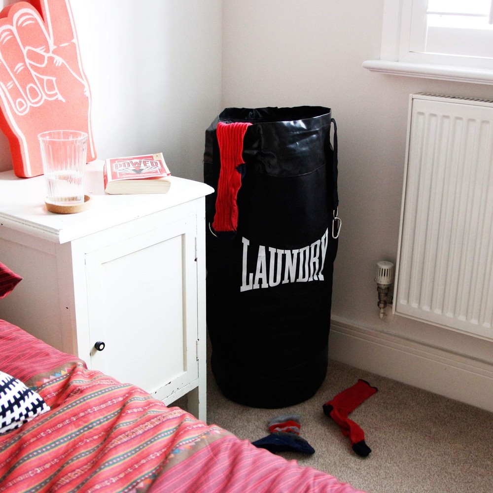 Laundry Bag Punching Bag Shaped Hamper Black Portable Foldable Handle 15