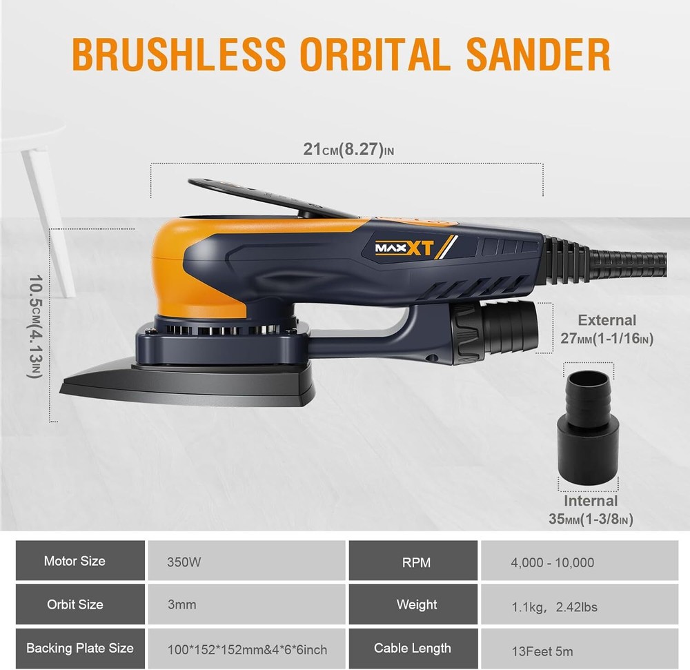 MAXXT 350W Mouse Sander, Low Vibration, Advanced Dust Collection for Woodworking