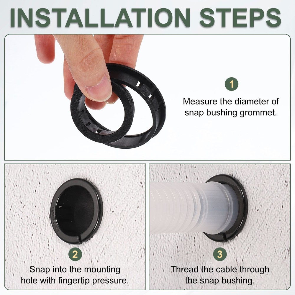 45Pcs Snap Bushing Grommets, 15/32"(12mm) Round Cable Hose Protector, Black