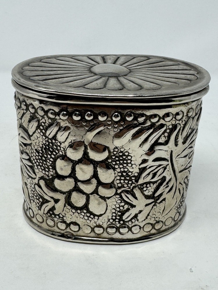 silver plated container 4x4.5” grapes vintage GUC trinket box