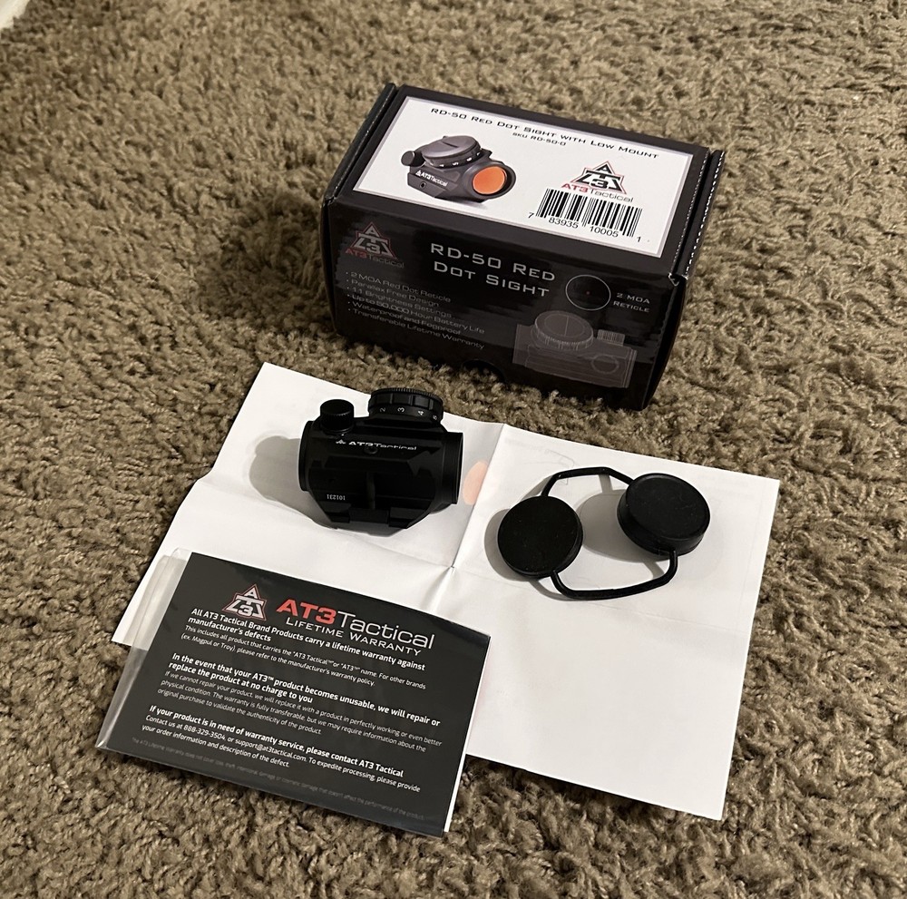 AT3 Tactical RD-50 Micro 2 MOA Red Dot – Low Picatinny Mount with Box
