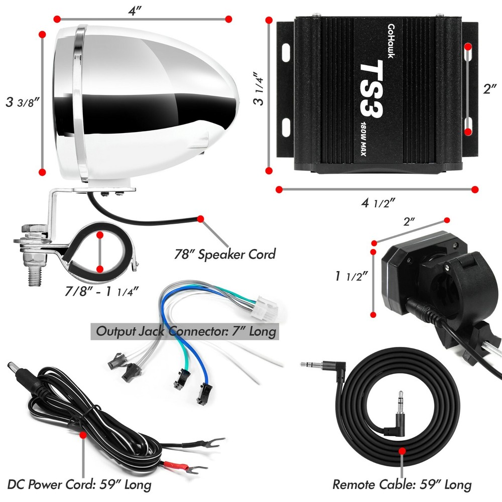 Motorcycle Bluetooth Wireless 4 Speaker Audio System Stereo MP3 ATV UTV Scooter