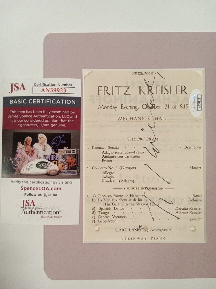 Fritz Kreisler Signed Autograph Program Page Austrian Violinist Composer JSA