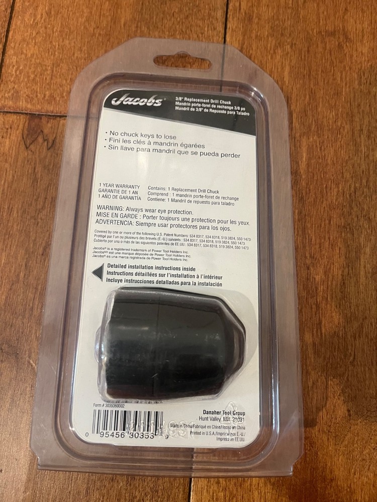 Jacobs Keyless Drill Chuck 3/8" 30353 w 3/8-24 threaded mount
