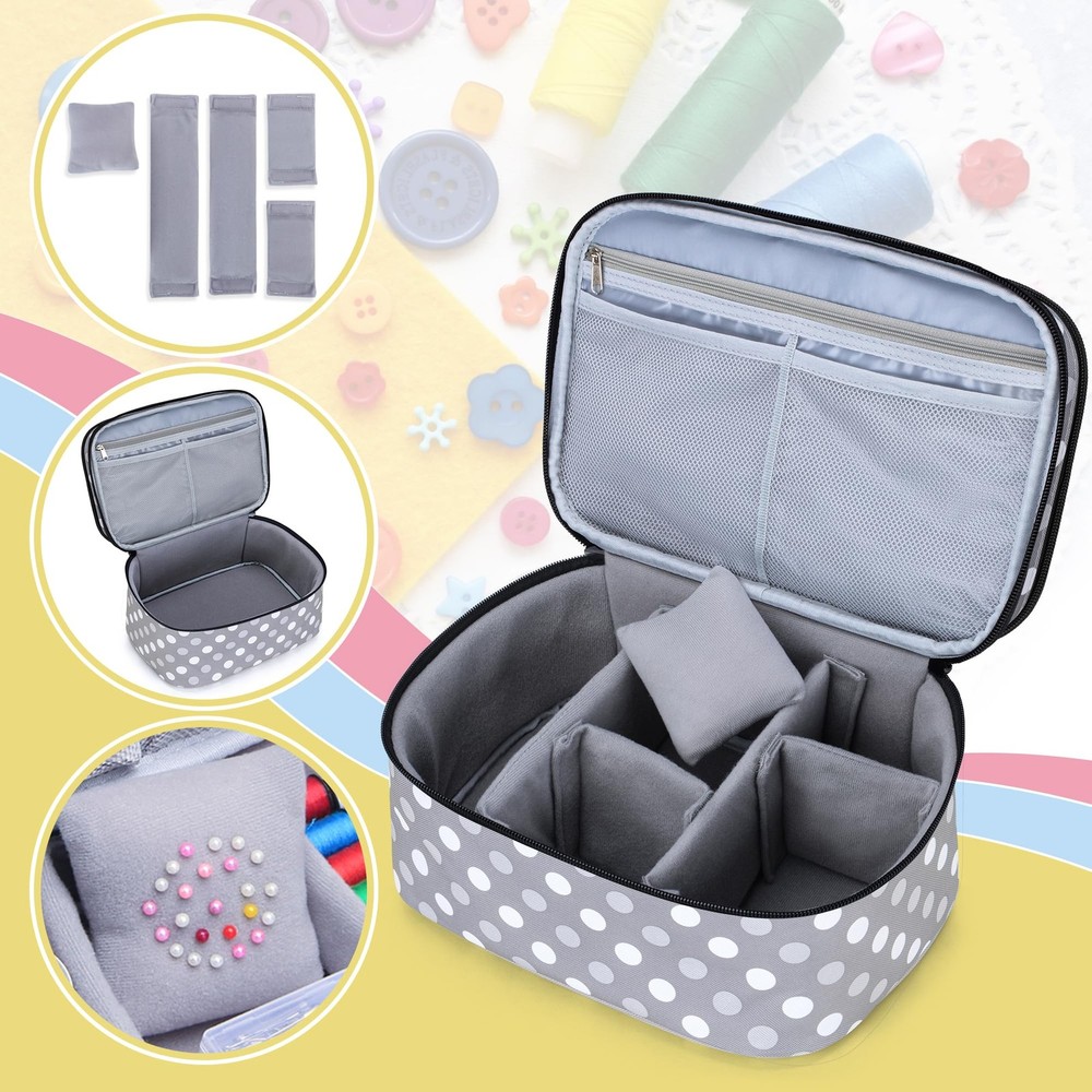 Luxja Double-Layer Sewing Accessories Organizer, Large, Grey Dots