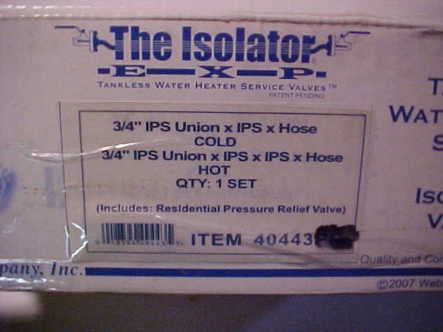 Webstone 3/4 inch Tankless Water Heater Service& Isolation Valves E-X-P