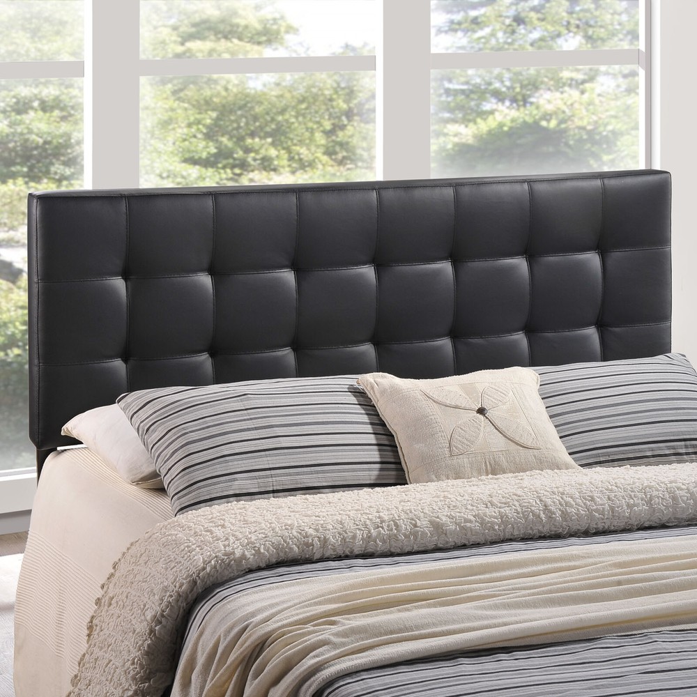 Modway Tufted Upholstered Faux Leather Square King Size Headboard in Black