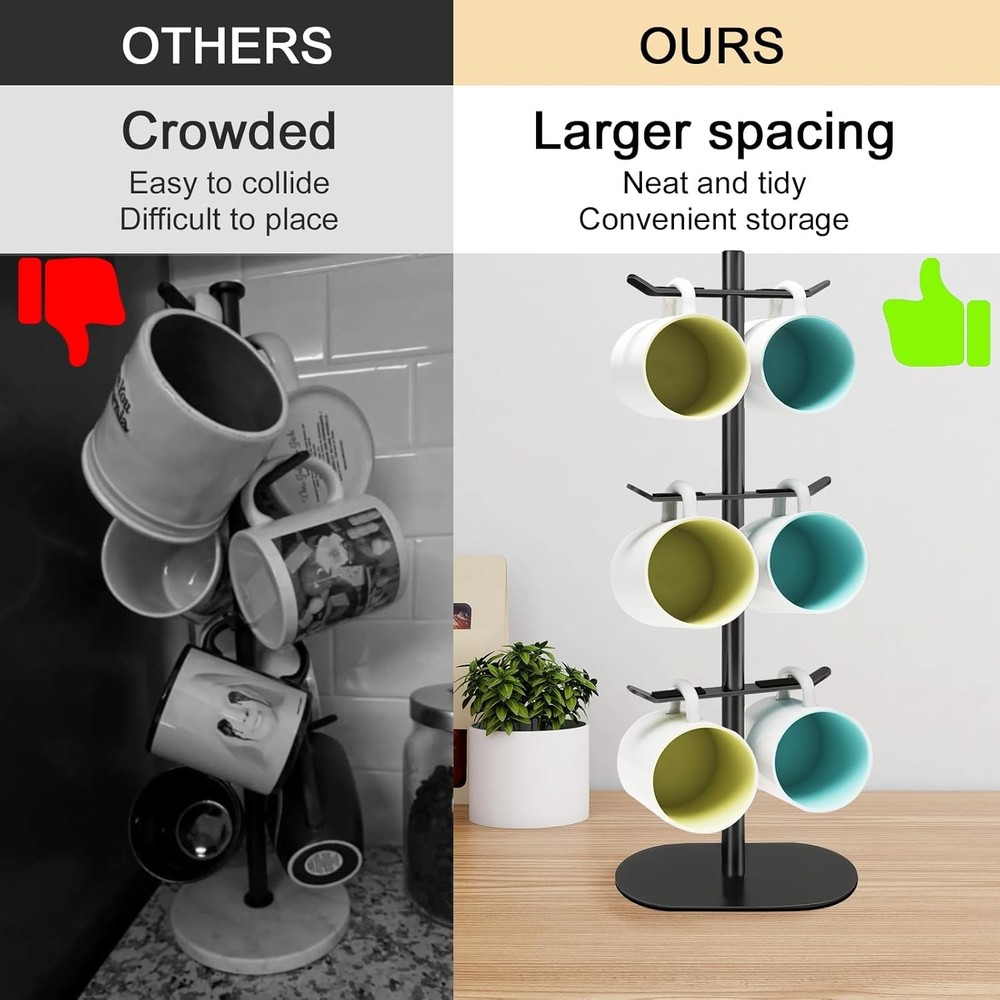 Cup Holder Tree with Hooks Metal Coffee Mug Rack Stand