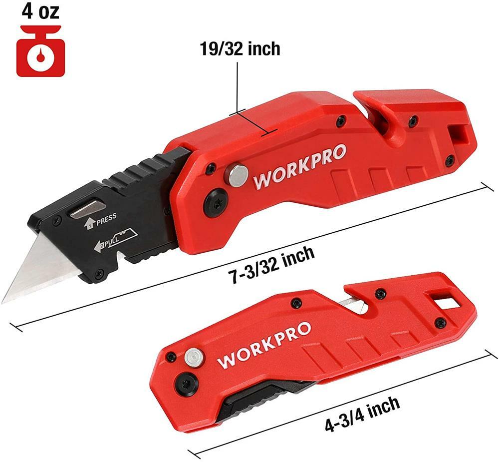 WORKPRO Folding Utility Knife Quick Change Blade Nylon Handle w/10-PCS Blades US
