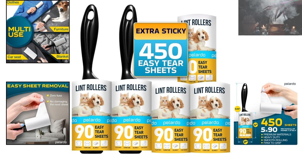 Multi-Surface Lint Roller Set - 5 Rollers with 450 Sheets for Home & Travel