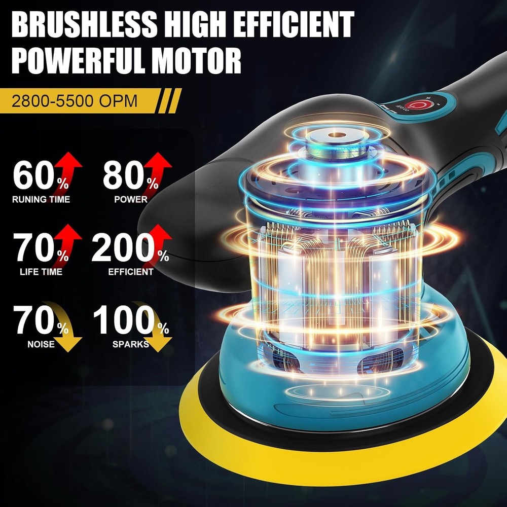 Cordless Car Buffer Polisher, 6 In Mini Buffer Polisher Kit ,8 Variable Speed