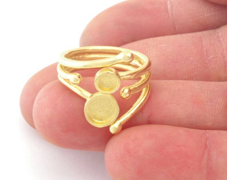 Ring Bezel Setting 4-6 mm Round Setting Raw Brass,Shiny silver-gold 7-9us 4787