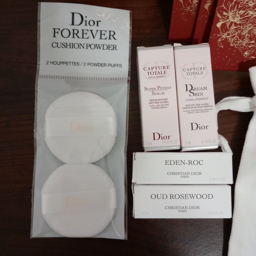 Dior bundle cushion powder puff and parfum skincare samples