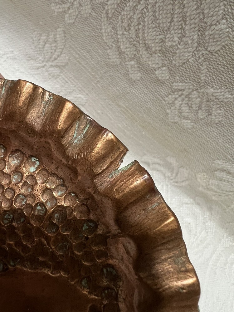 Ornate Fluted Heavy Copper 4.25” Decorative Plate/Ashtray