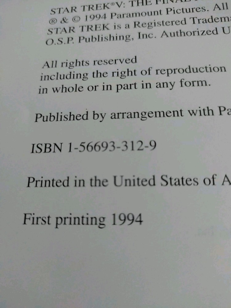 Star Trek The Final Frontier Original Movie Script Collector's Ed. 1994 First Pr